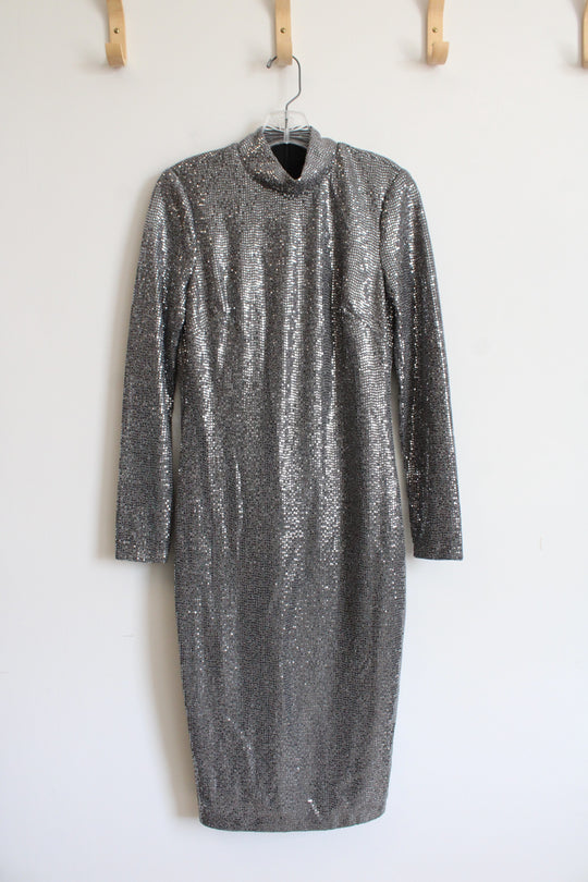Badgley Mischka Silver Sequin Cocktail Dress | 2