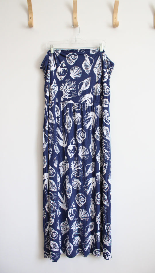 Venus Blue & White Seashell Print Strapless Maxi Dress | 3X