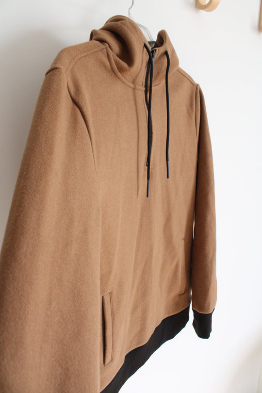 Express Brown Fleece 1/4 Zip Hoodie | XS