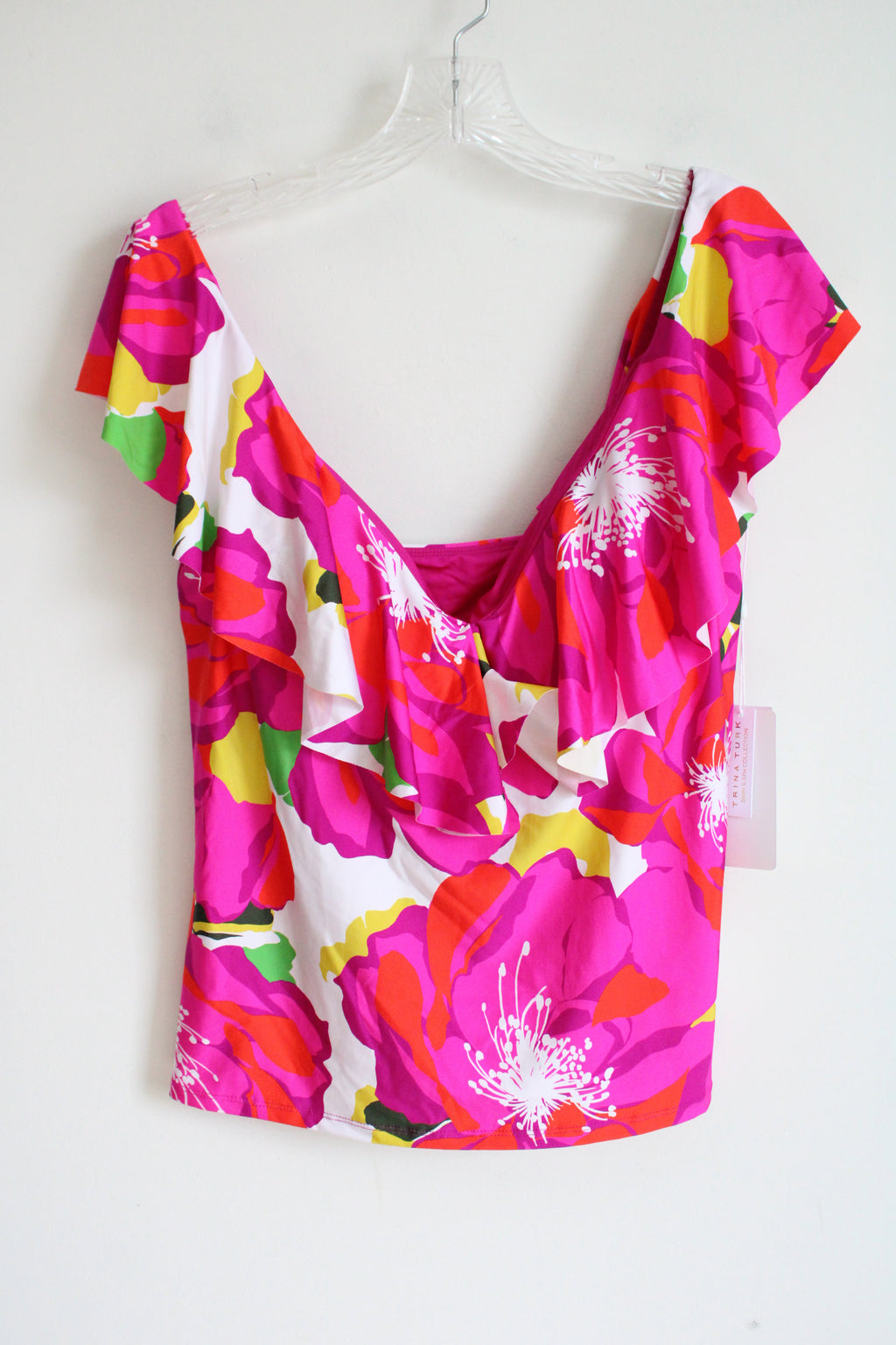 NEW Trina Turk Pink Floral Ruffle Swim Top | 12