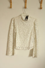 NEW Nicole Miller White Lace Sequin Flare Sleeve Top | M