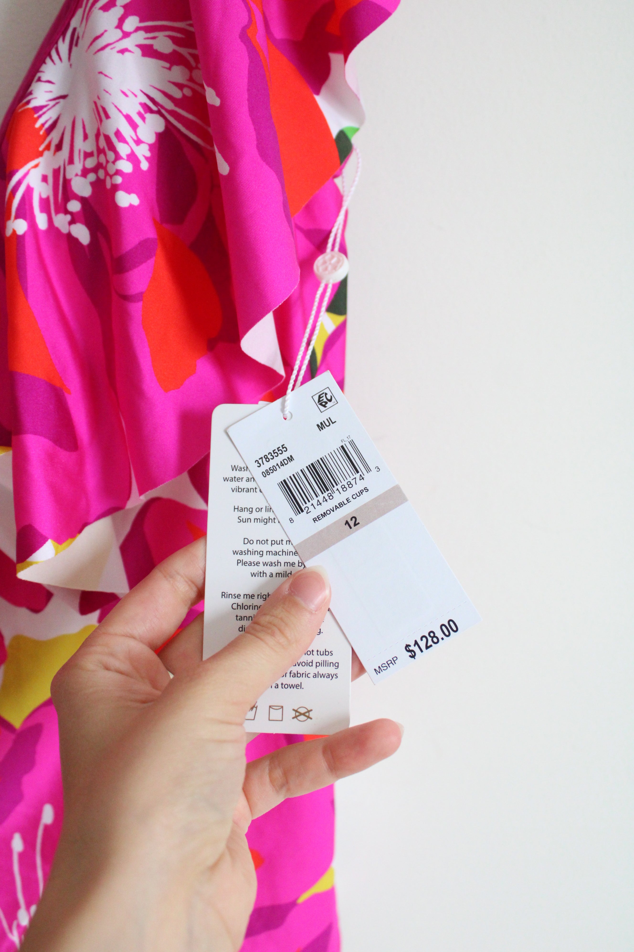 NEW Trina Turk Pink Floral Ruffle Swim Top | 12