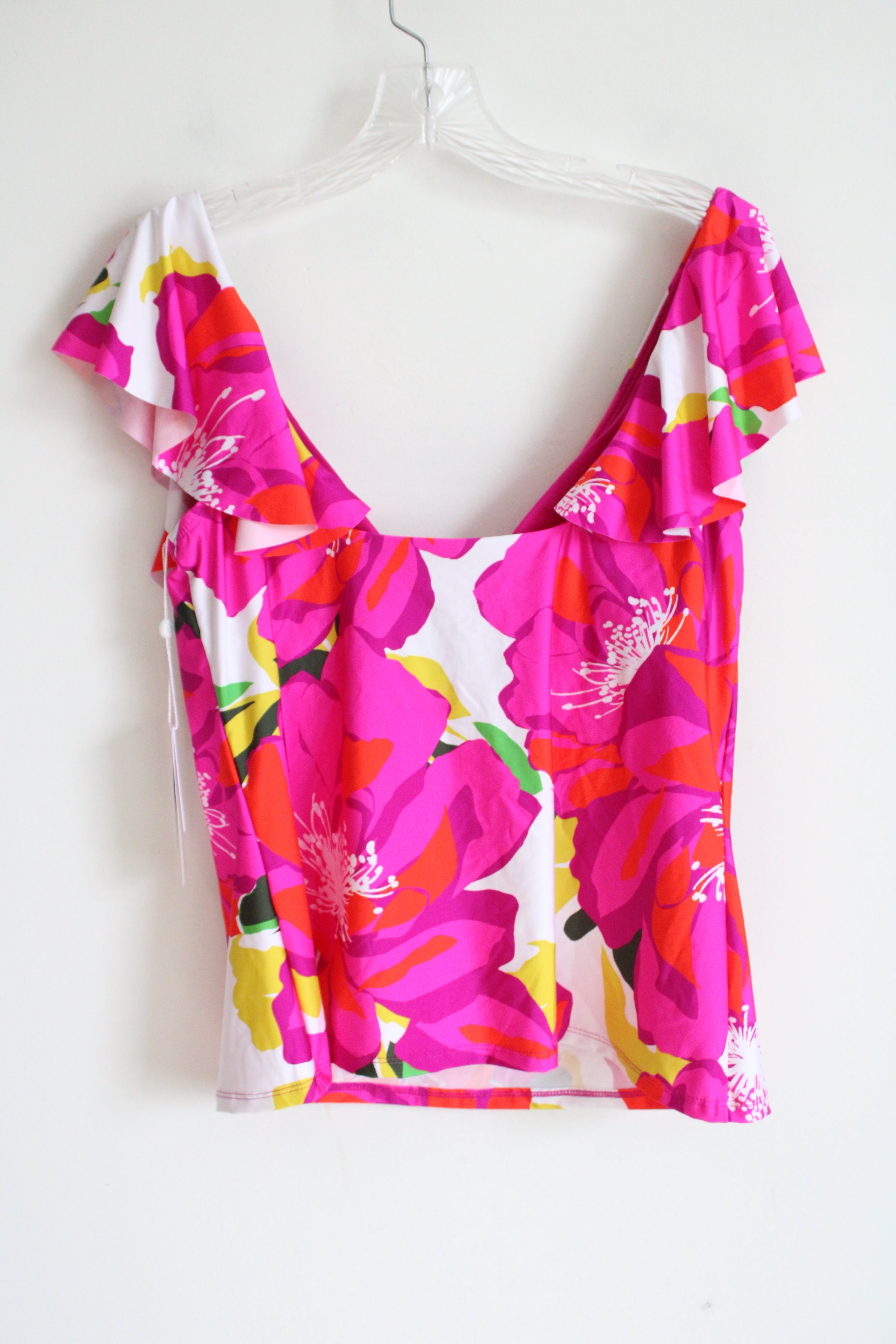 NEW Trina Turk Pink Floral Ruffle Swim Top | 12