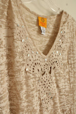 NEW Ruby Rd Tan Textured T-shirt with Embroidered Collar | 1XL