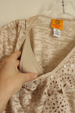 NEW Ruby Rd Tan Textured T-shirt with Embroidered Collar | 1XL