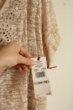 NEW Ruby Rd Tan Textured T-shirt with Embroidered Collar | 1XL
