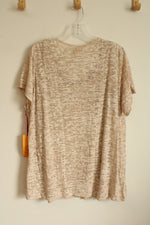 NEW Ruby Rd Tan Textured T-shirt with Embroidered Collar | 1XL