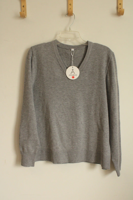 NEW Anrabess Gray LS V-neck Sweater | L