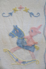 Vintage Chenille Bunny On Rocking Horse Baby Blanket