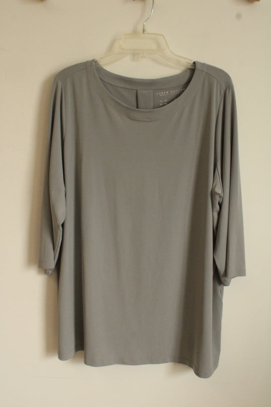 Susan Graver Gray 3/4 Sleeve Long Stretch Blouse | 2XL-P