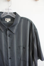 Haggar Black Gray & Gold Striped Button Down Shirt | XXL