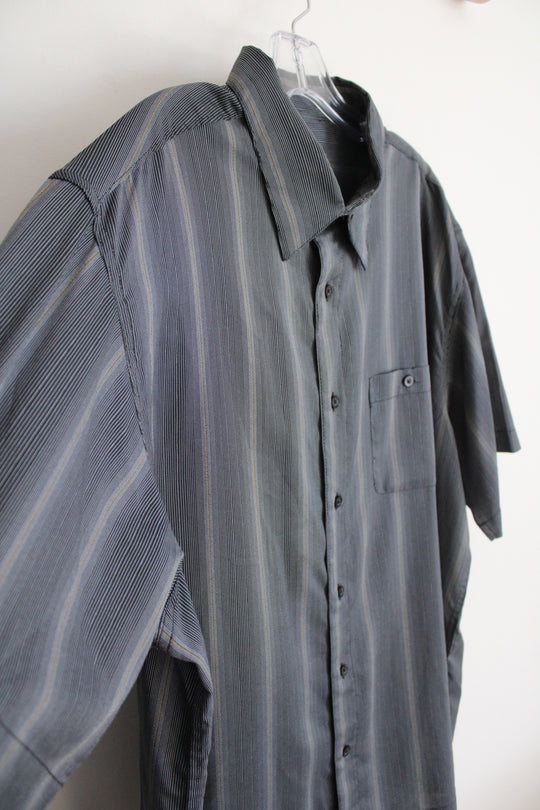 Haggar Black Gray & Gold Striped Button Down Shirt | XXL