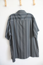 Haggar Black Gray & Gold Striped Button Down Shirt | XXL