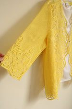 NEW Alfred Dunner Yellow Lace Cardigan with White Tank and Necklace Attached | 3XL