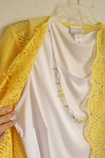 NEW Alfred Dunner Yellow Lace Cardigan with White Tank and Necklace Attached | 3XL