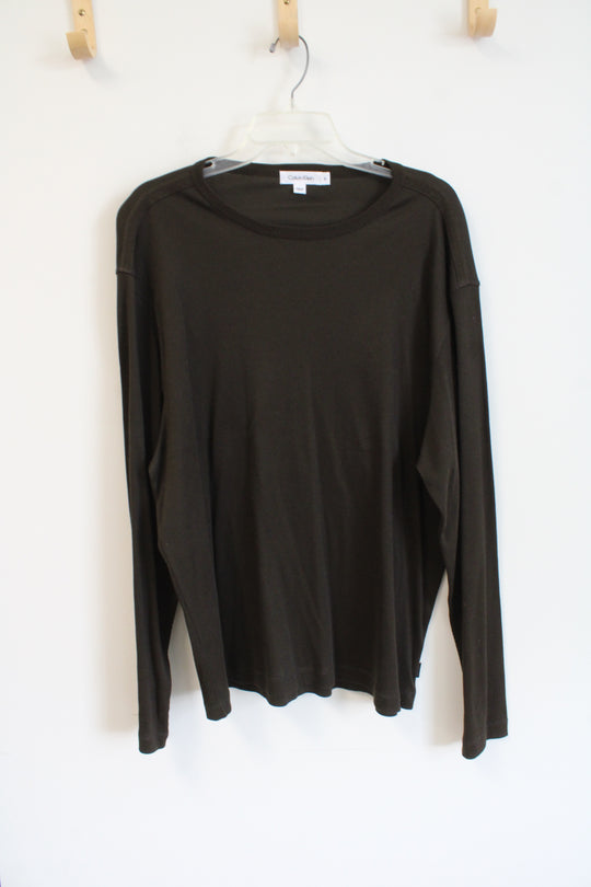 Calvin Klein Deep Olive Long Sleeved Cotton Shirt | XL