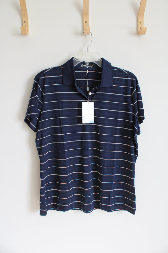NEW Nike Golf Dri-Fit Navy & White Striped Polo Shirt | XL