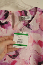 NEW Kasper Pink Purple and White Floral Sheer Ruffle Sleeve Blouse | L