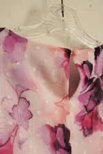 NEW Kasper Pink Purple and White Floral Sheer Ruffle Sleeve Blouse | L
