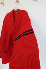 Princeton Knitting Mills Collegiate Red Vintage Cardigan Sweater | L