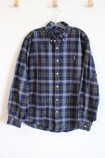 Ralph Lauren Classic Fit Polo Blue Green Tartan Plaid Button Down Shirt | XL