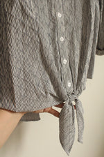 NEW Chicos Blue and White Striped Textured Tie Front Top | 1