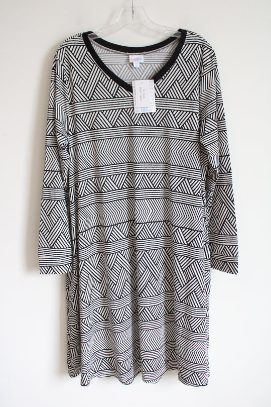 NEW LuLaRoe Emily Black White Chevron Long Sleeved Dress | XL