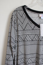 NEW LuLaRoe Emily Black White Chevron Long Sleeved Dress | XL