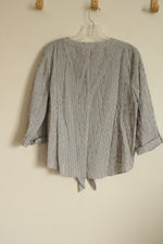 NEW Chicos Blue and White Striped Textured Tie Front Top | 1