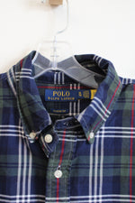 Ralph Lauren Classic Fit Polo Blue Green Tartan Plaid Button Down Shirt | XL
