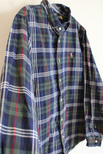 Ralph Lauren Classic Fit Polo Blue Green Tartan Plaid Button Down Shirt | XL
