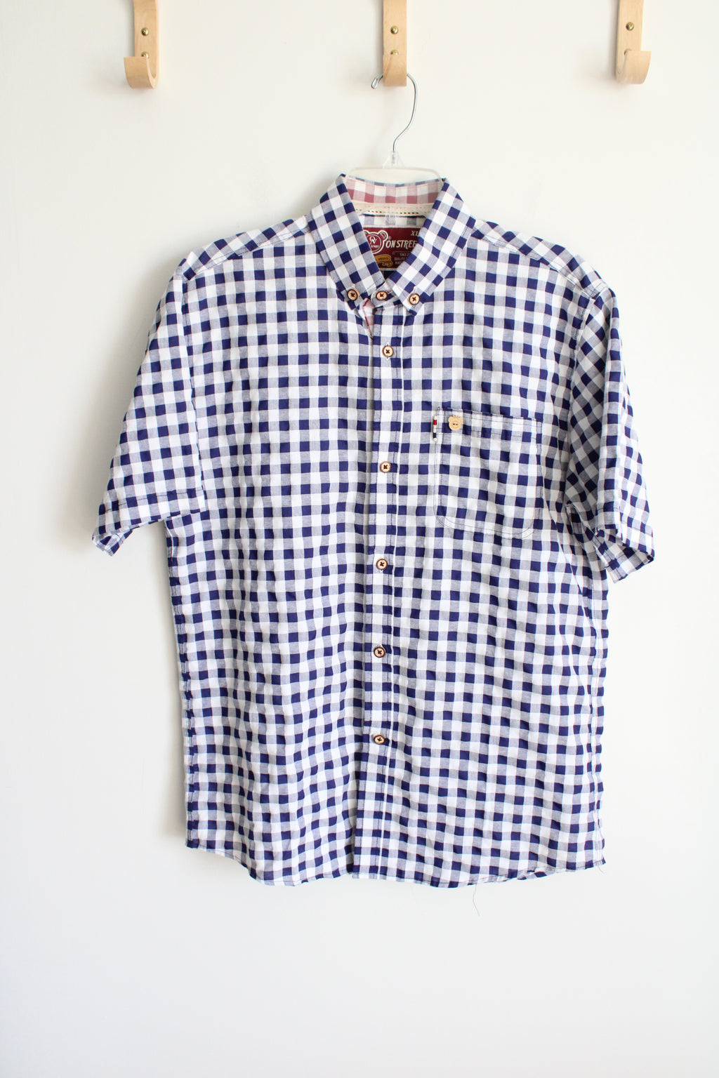 On Street Blue White Gingham Button Down Short Sleeved Shirt | XL