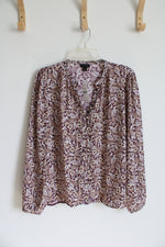 NEW Ann Taylor Burgundy Tan & White Floral Button Down Blouse | M