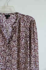NEW Ann Taylor Burgundy Tan & White Floral Button Down Blouse | M