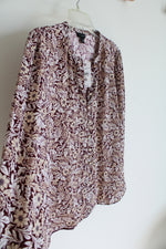 NEW Ann Taylor Burgundy Tan & White Floral Button Down Blouse | M