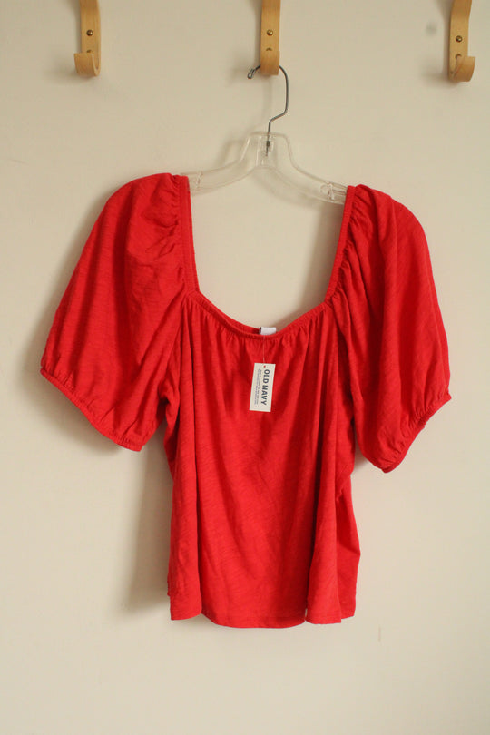 NEW Old Navy Cotton Coral Square Neck Ruffle Sleeve Top | XL