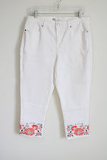DG2 White Embroidered Bottom Ankle Jeans | 12 Petite