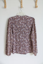 NEW Ann Taylor Burgundy Tan & White Floral Button Down Blouse | M