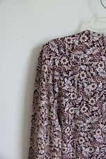 NEW Ann Taylor Burgundy Tan & White Floral Button Down Blouse | M