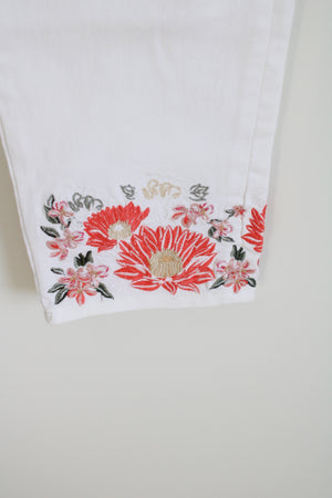 DG2 White Embroidered Bottom Ankle Jeans | 12 Petite