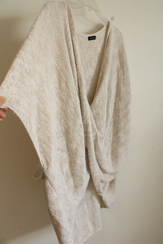 By Anthropologie Beige Linen Blend Poncho Knit Top | One Size