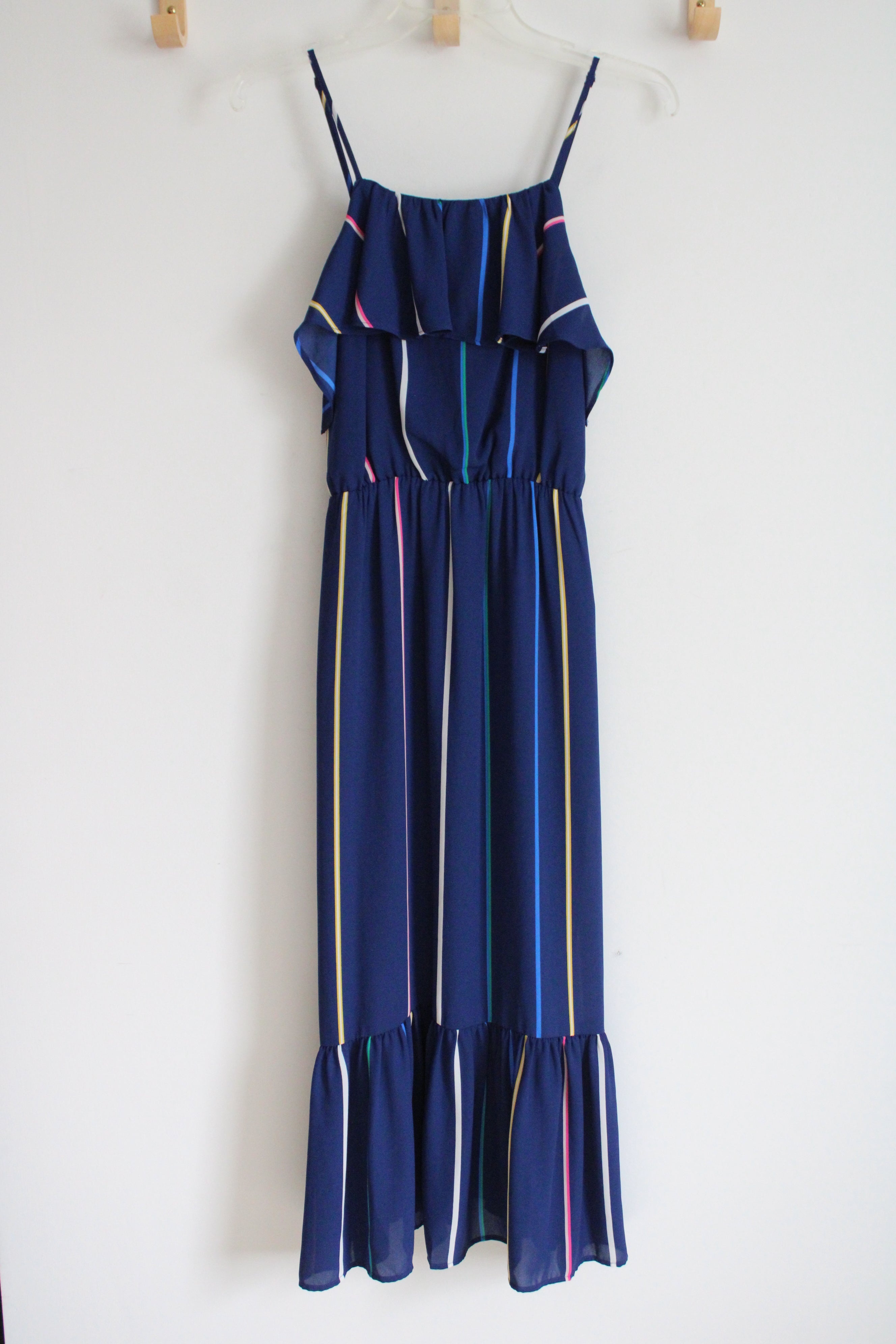 Banana Republic Navy Blue Striped Chiffon Dress | XS