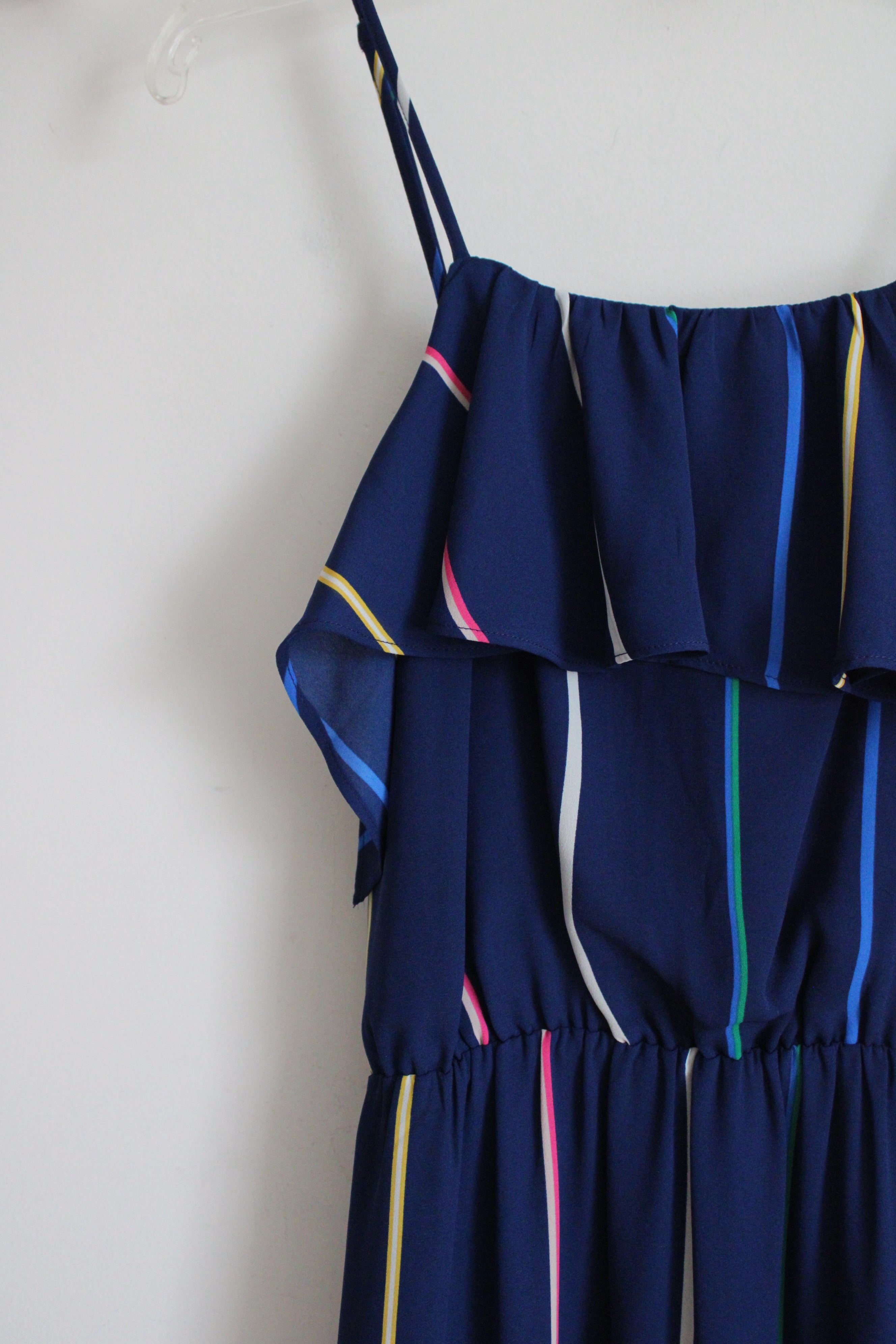 Banana Republic Navy Blue Striped Chiffon Dress | XS