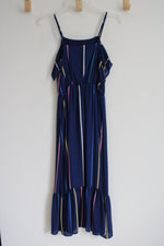 Banana Republic Navy Blue Striped Chiffon Dress | XS