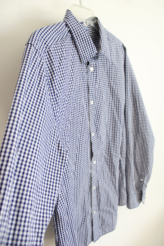 H&M Slim Fit Blue & White Plaid Button Down Shirt | L