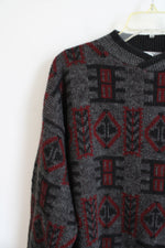 Hess's Made In Italy Vintage Gray Red Patterned Knit Sweater | L