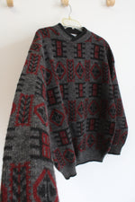 Hess's Made In Italy Vintage Gray Red Patterned Knit Sweater | L