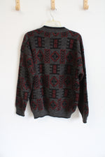 Hess's Made In Italy Vintage Gray Red Patterned Knit Sweater | L