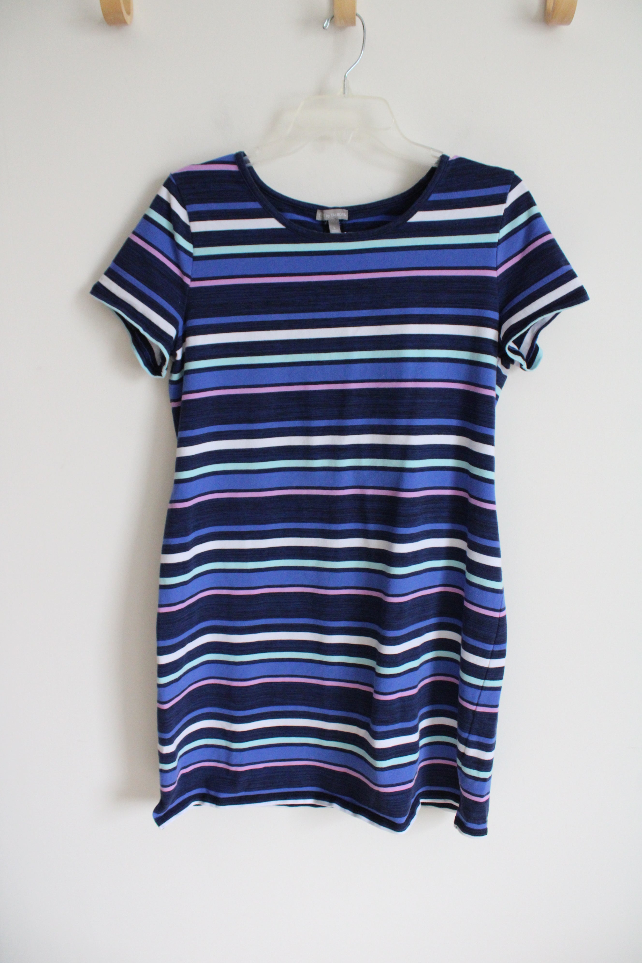 T By Talbots Blue Striped T-Shirt Dress | L