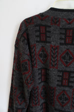 Hess's Made In Italy Vintage Gray Red Patterned Knit Sweater | L
